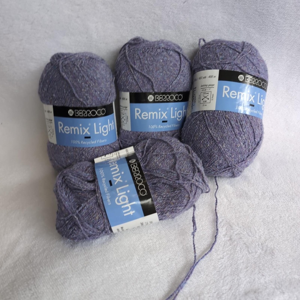 Berroco Remix Light Yarn Lot 3 & 1/2 Skeins Purple 6917 Recycled Fiber DK Tweed